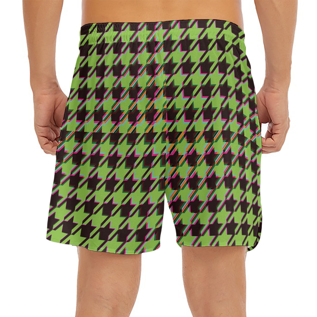 Trippy green Houndstooth Pattern Print Men's Split Running Shorts