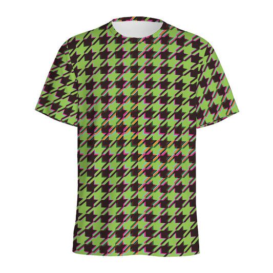 Trippy green Houndstooth Pattern Print Men's Sports T-Shirt