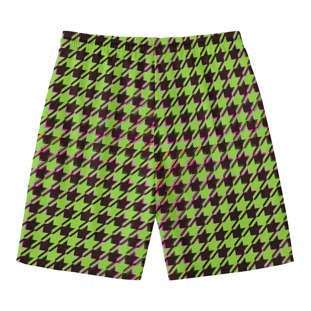 Trippy green Houndstooth Pattern Print Men's Swim Trunks