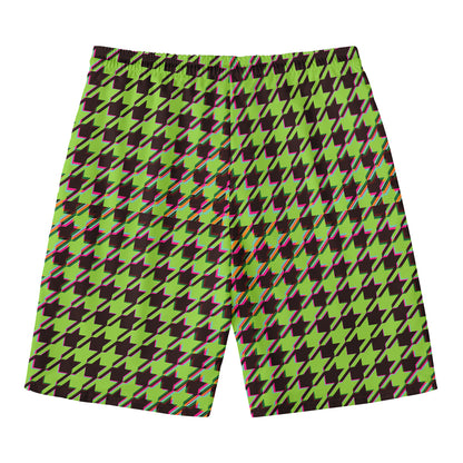 Trippy green Houndstooth Pattern Print Men's Swim Trunks