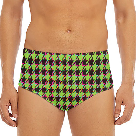 Trippy green Houndstooth Pattern Print Men's Triangle Swim Briefs