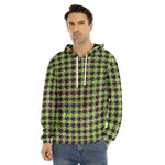 Trippy green Houndstooth Pattern Print Men's Velvet Pullover Hoodie