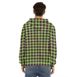 Trippy green Houndstooth Pattern Print Men's Velvet Pullover Hoodie