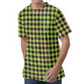 Trippy green Houndstooth Pattern Print Men's Velvet T-Shirt