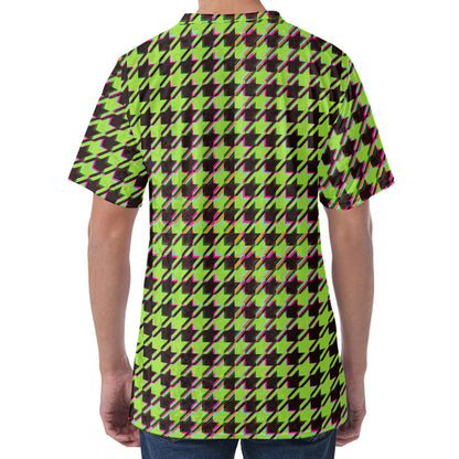 Trippy green Houndstooth Pattern Print Men's Velvet T-Shirt