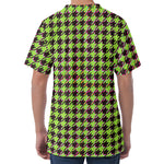 Trippy green Houndstooth Pattern Print Men's Velvet T-Shirt