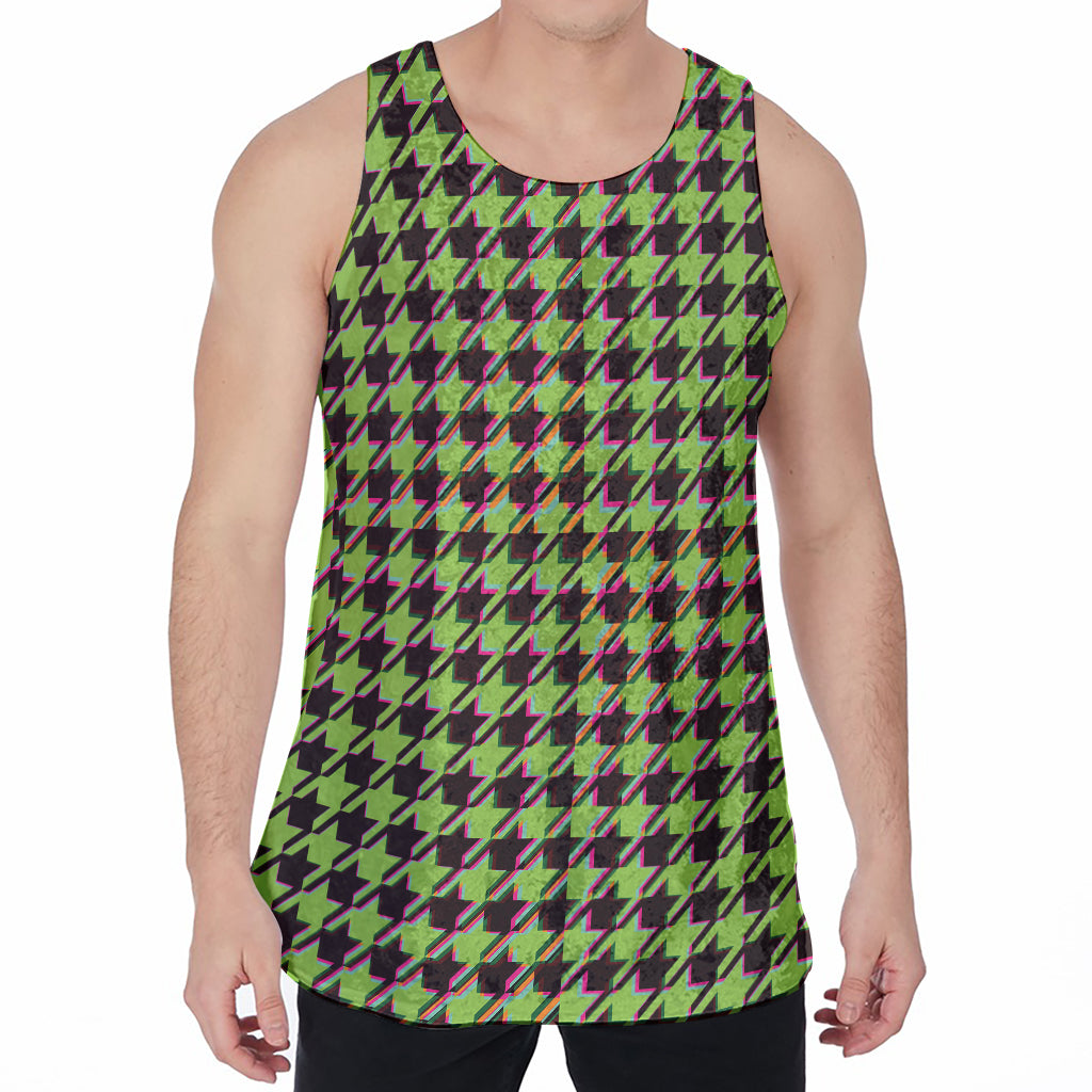 Trippy green Houndstooth Pattern Print Men's Velvet Tank Top
