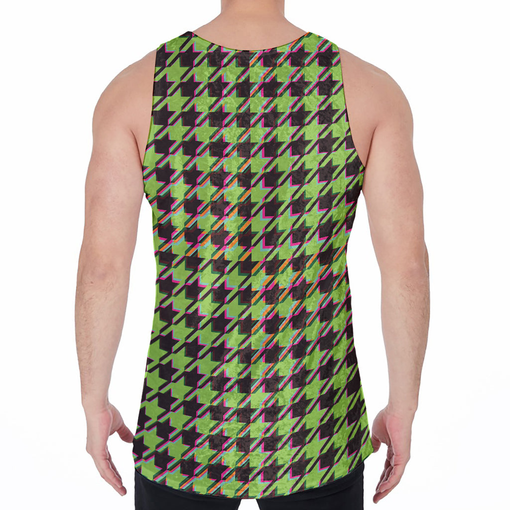 Trippy green Houndstooth Pattern Print Men's Velvet Tank Top
