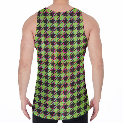 Trippy green Houndstooth Pattern Print Men's Velvet Tank Top