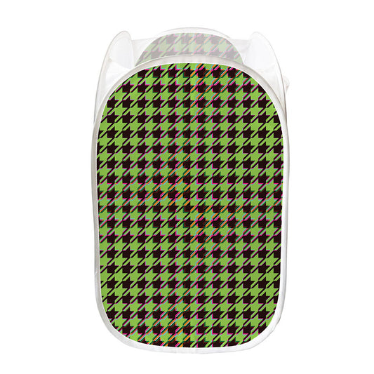 Trippy green Houndstooth Pattern Print Mesh Laundry Hamper