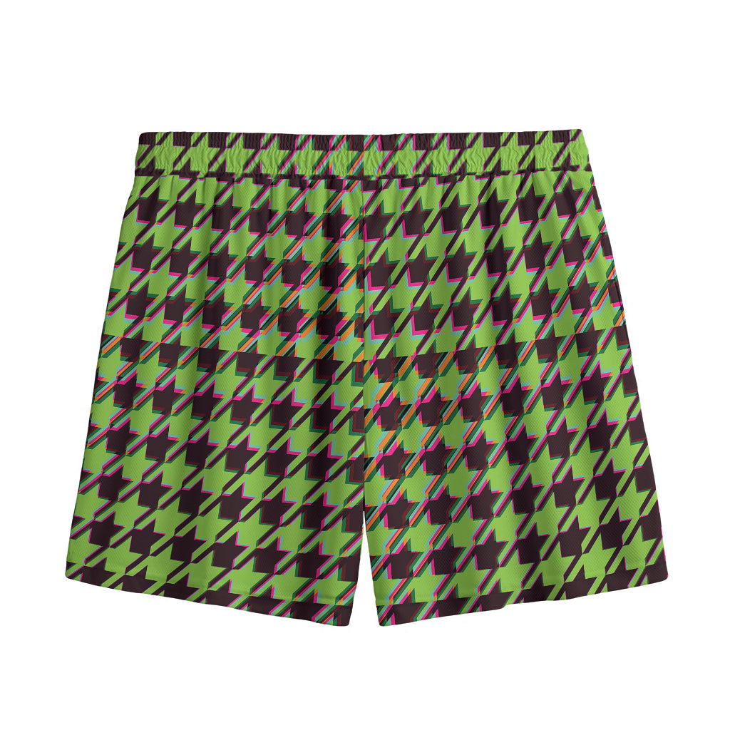 Trippy green Houndstooth Pattern Print Mesh Shorts