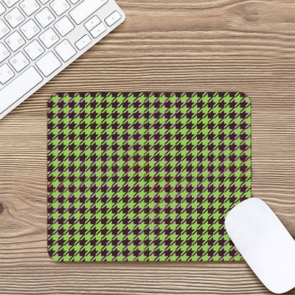 Trippy green Houndstooth Pattern Print Mouse Pad