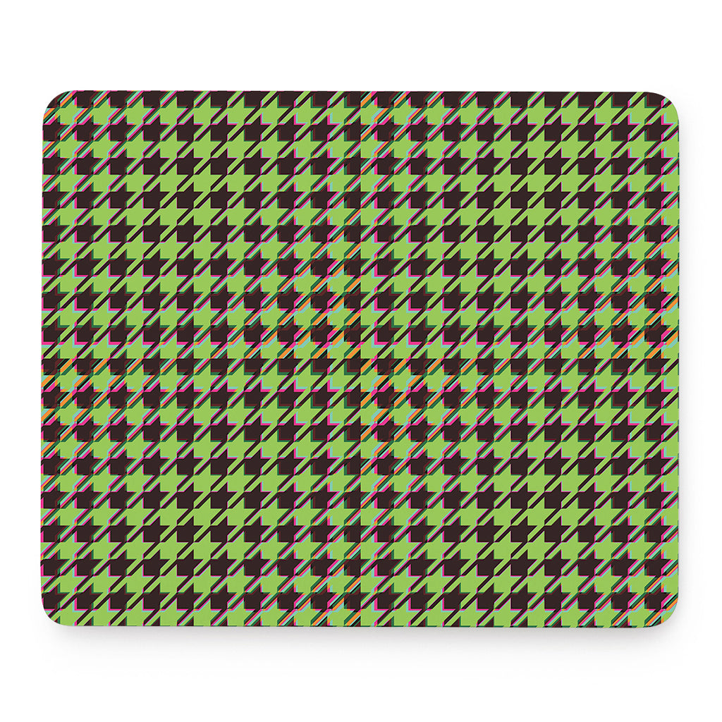 Trippy green Houndstooth Pattern Print Mouse Pad