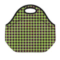 Trippy green Houndstooth Pattern Print Neoprene Lunch Bag