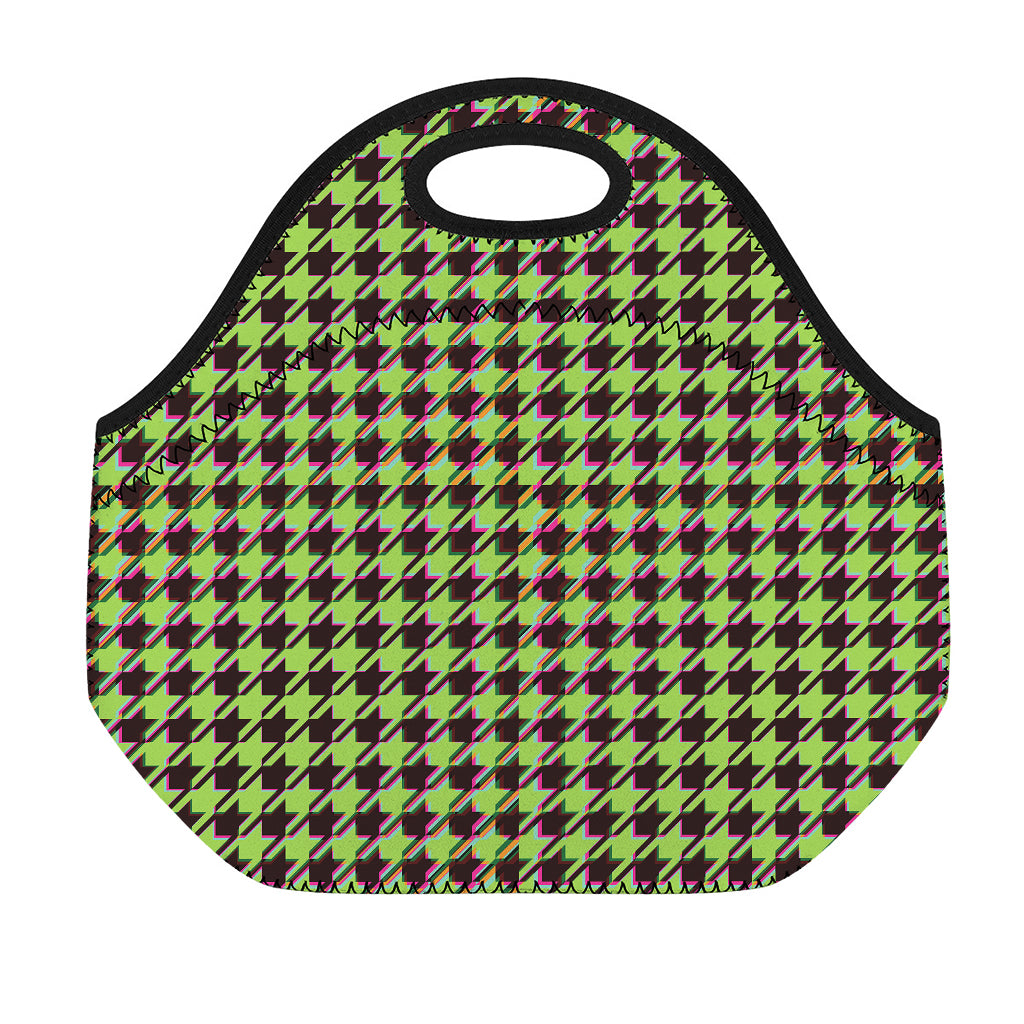 Trippy green Houndstooth Pattern Print Neoprene Lunch Bag