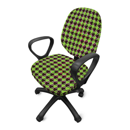 Trippy green Houndstooth Pattern Print Office Chair Cover