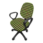 Trippy green Houndstooth Pattern Print Office Chair Cover