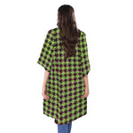 Trippy green Houndstooth Pattern Print Open Front Beach Cover Up