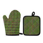Trippy green Houndstooth Pattern Print Oven Mitt And Pot Holder Set