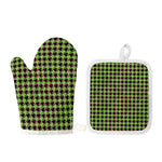 Trippy green Houndstooth Pattern Print Oven Mitt And Pot Holder Set