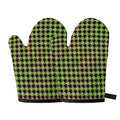 Trippy green Houndstooth Pattern Print Oven Mitts