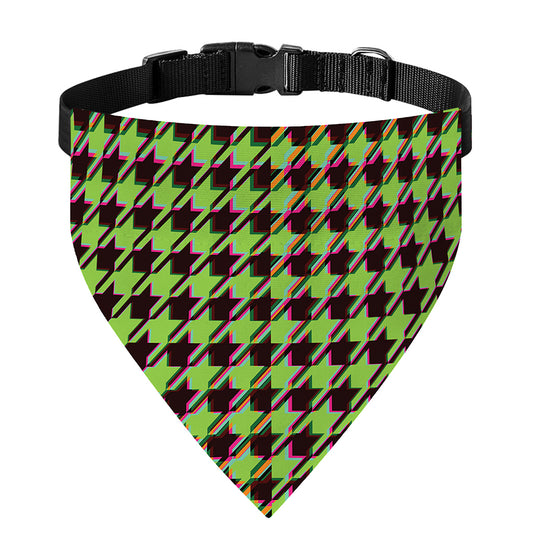 Trippy green Houndstooth Pattern Print Over The Collar Dog Bandana