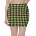 Trippy green Houndstooth Pattern Print Pencil Mini Skirt