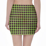 Trippy green Houndstooth Pattern Print Pencil Mini Skirt