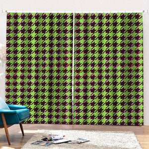 Trippy green Houndstooth Pattern Print Pencil Pleat Curtains