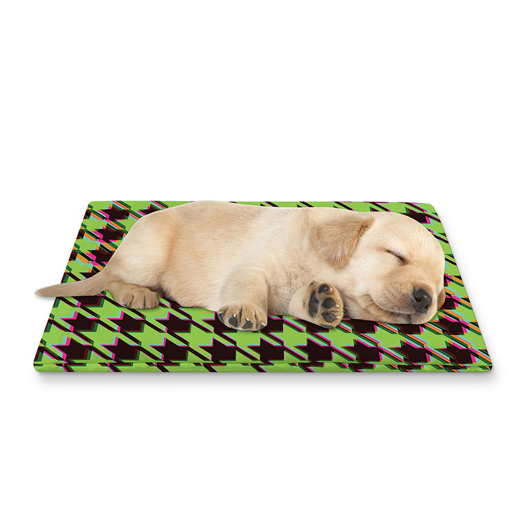 Trippy green Houndstooth Pattern Print Pet Cooling Mat Cover