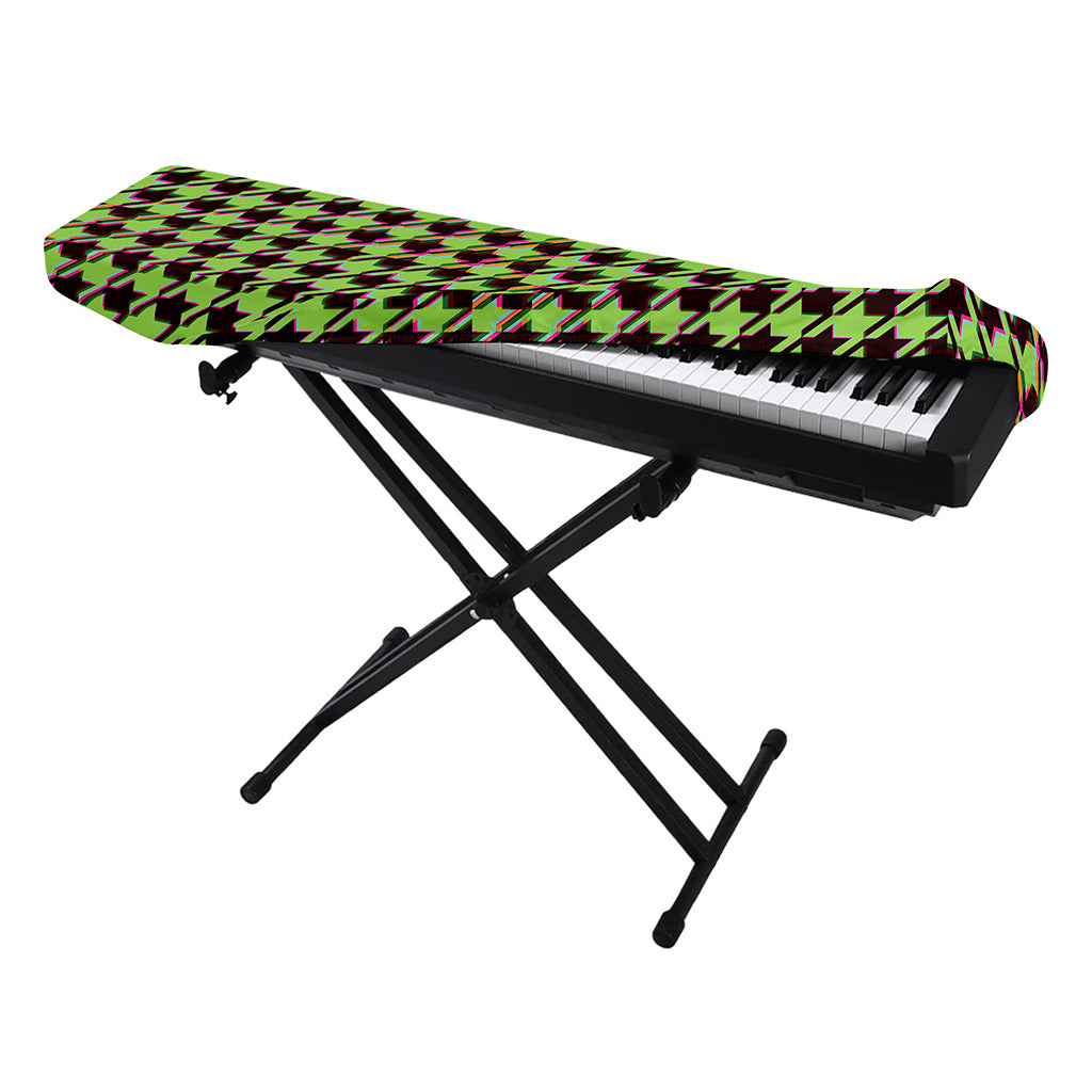 Trippy green Houndstooth Pattern Print Piano Keyboard Cover