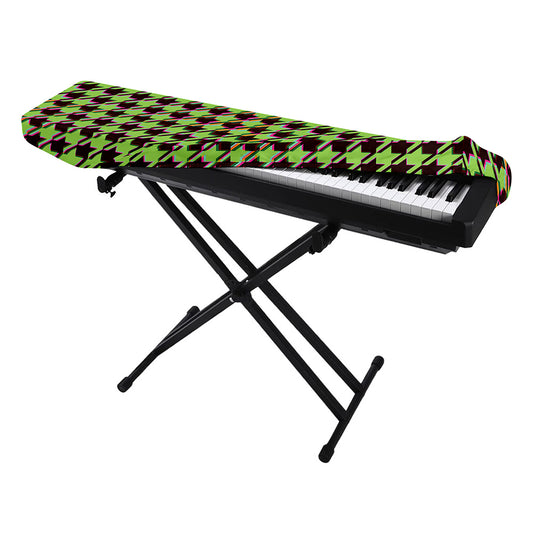 Trippy green Houndstooth Pattern Print Piano Keyboard Cover