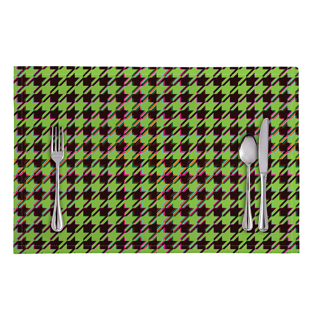 Trippy green Houndstooth Pattern Print Placemat