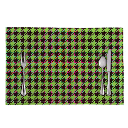 Trippy green Houndstooth Pattern Print Placemat
