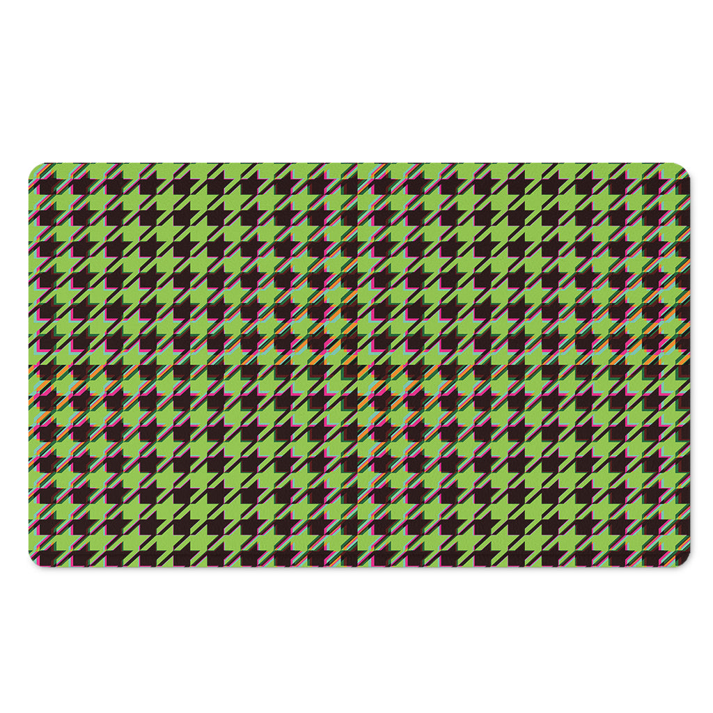 Trippy green Houndstooth Pattern Print Polyester Doormat