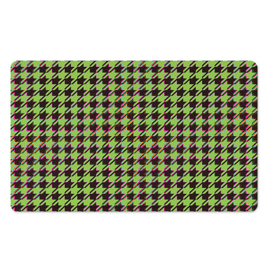 Trippy green Houndstooth Pattern Print Polyester Doormat