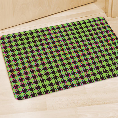 Trippy green Houndstooth Pattern Print Polyester Doormat