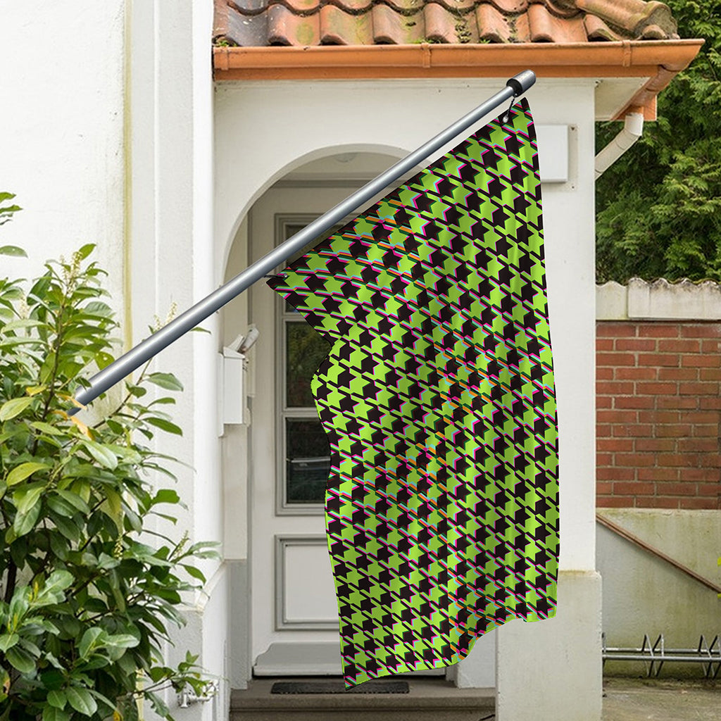 Trippy green Houndstooth Pattern Print Polyester Flag