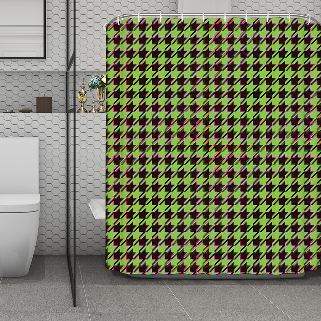 Trippy green Houndstooth Pattern Print Polyester Shower Curtain
