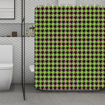 Trippy green Houndstooth Pattern Print Polyester Shower Curtain