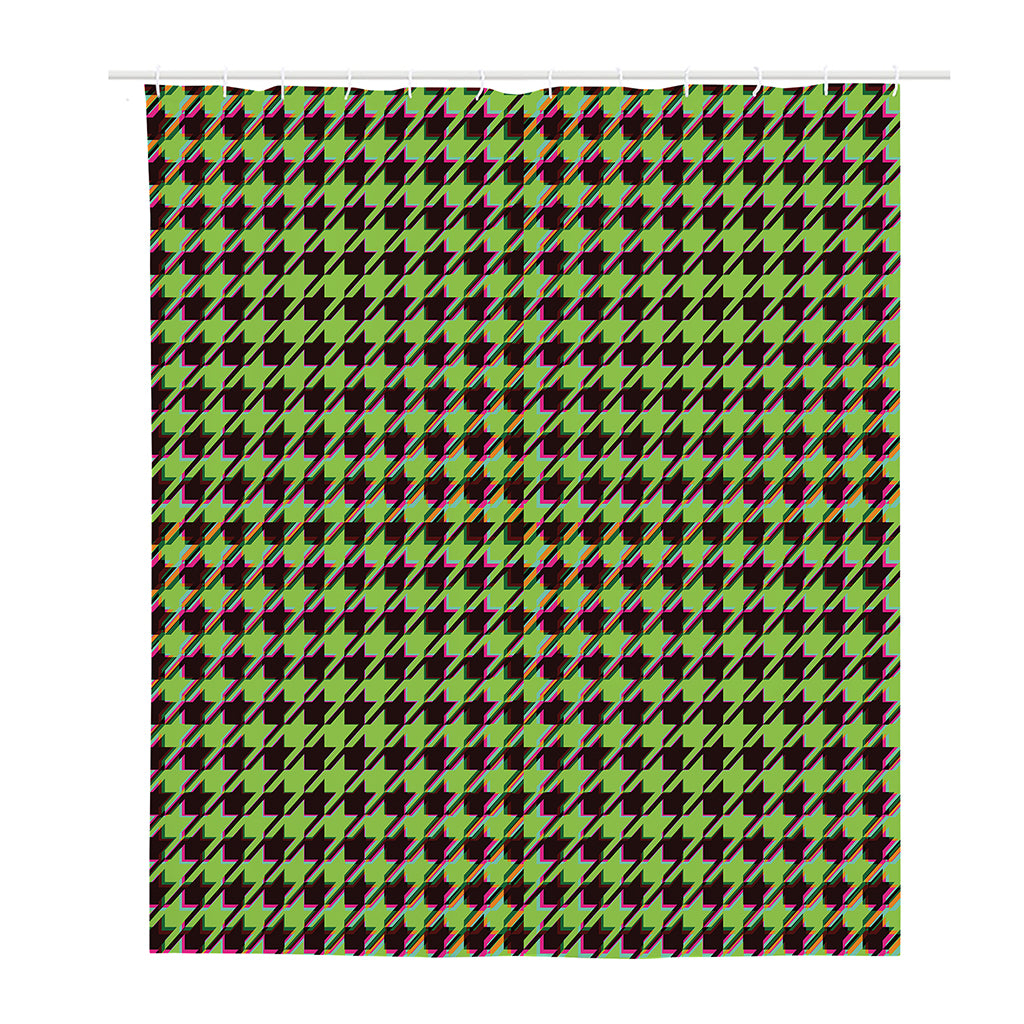 Trippy green Houndstooth Pattern Print Polyester Shower Curtain