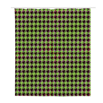 Trippy green Houndstooth Pattern Print Polyester Shower Curtain