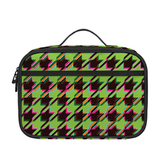 Trippy green Houndstooth Pattern Print Portable Lunch Bag