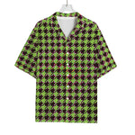 Trippy green Houndstooth Pattern Print Rayon Hawaiian Shirt