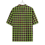 Trippy green Houndstooth Pattern Print Rayon Hawaiian Shirt