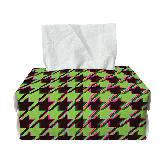 Trippy green Houndstooth Pattern Print Rectangle Tissue Box Cover