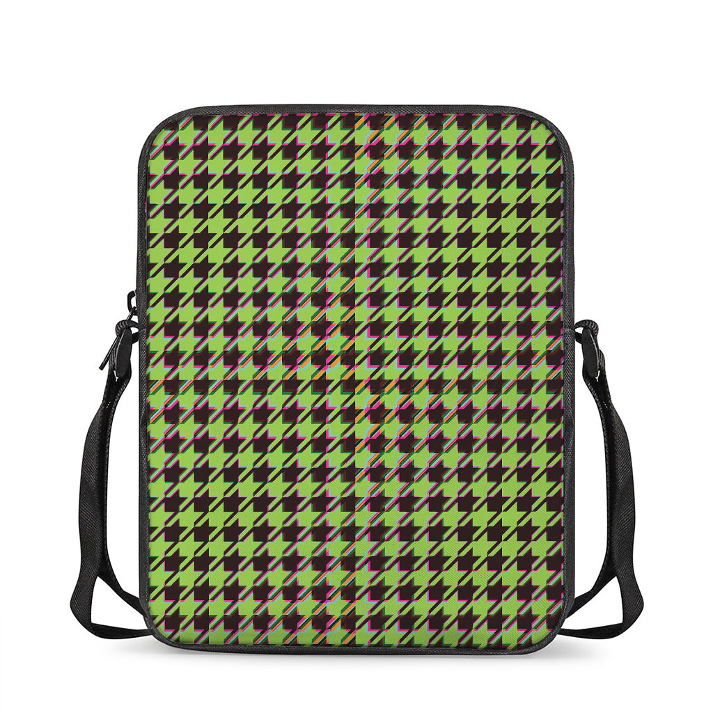 Trippy green Houndstooth Pattern Print Rectangular Crossbody Bag