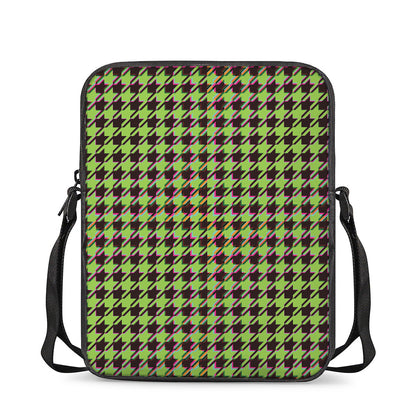 Trippy green Houndstooth Pattern Print Rectangular Crossbody Bag