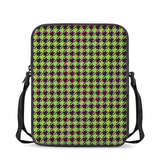 Trippy green Houndstooth Pattern Print Rectangular Crossbody Bag