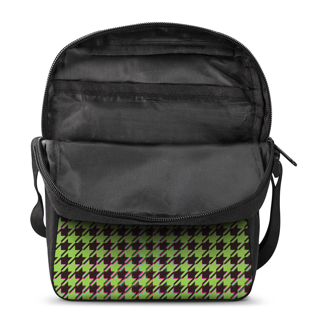 Trippy green Houndstooth Pattern Print Rectangular Crossbody Bag